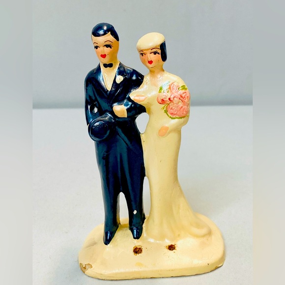 ANTIQUE BRIDE GROOM CAKE TOPPER COAST NOVELTY MFG CO AWESOME PIECE - Picture 8 of 9